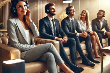 Image des personnes en salle d'attente écoutant la musique