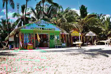 Colorful beachside gift shops in Punta Cana, Dominican Republic selling souvenirs