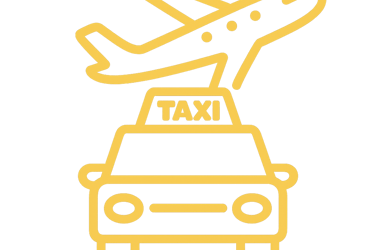 Yellow airport taxi icon with airplane symbol