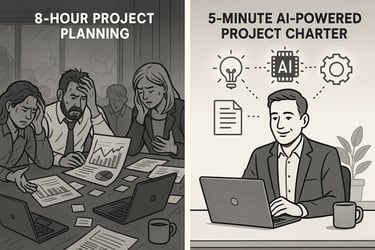 Comparison between traditional time-consuming project planning vs efficient AI charter creator