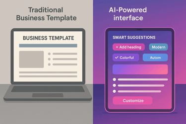 Modern comparison between traditional digital templates and AI-powered business solutions
