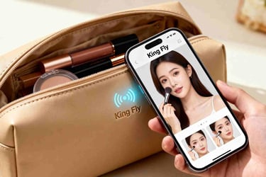 A smartphone unlocking exclusive digital content from a King Fly custom pouch via NFC technology