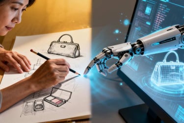 Fusion of experience and tech: a human hand sketching next to an AI rendering.