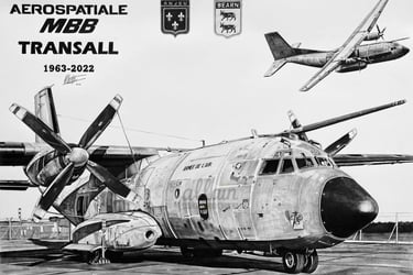 Dessin réaliste en noir et blanc de l'avion Transall Aerospatiale MBB