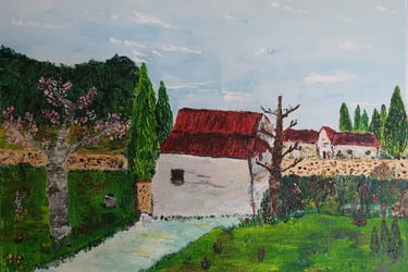 Réf : PAY230313. Scène printanière. 44x33cm. 120€.