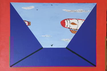 Réf : SUR240517. Le dirigeable. 41x33cm. 100€.