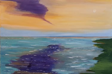 Réf : PAY250418. Marée montante aux aurores.50x40cm. 180€.