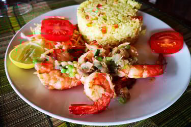 Crevettes préparées au restaurant de l’hôtel Ocean Lodge à Sakalava Diego-Suarez Madagascar