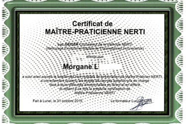 certificat de maître-praticienne NERTI Morgane Reliance