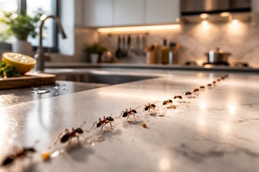 Infestación de hormigas argentinas en una cocina urbana durante la primavera