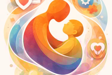 Abstract picture of caregiver holding a child.