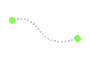 Suite de petits points qui relie deux points vert