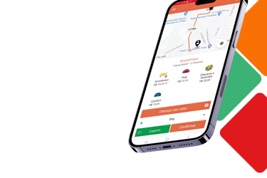 Tela do app APKTEM mostrando mapa de mobilidade urbana e corridas.
