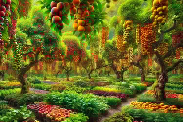 a garden with lots of fruit and vegetables