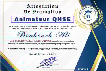 Attestation de formation Animateur QHSE 2550