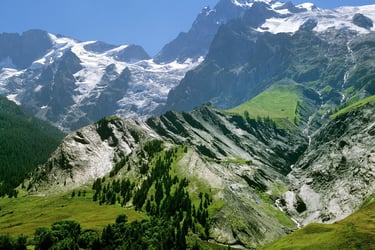 a mountain scene with a mountain range in the background