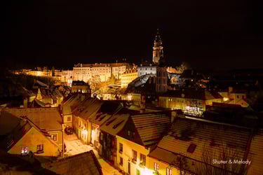 Český Krumlov, Czechia at night.