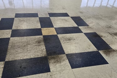 Dirty floor before strip and wax