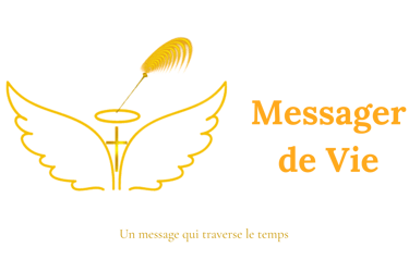 Logo Messager de Vie Deux ailes d'anges déploiés, séparé d'une croix , un halo, clairon et ondes