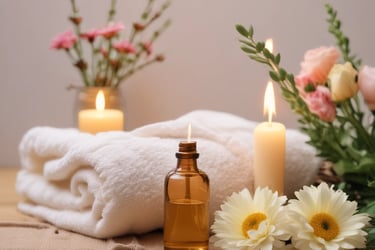 white plastic pump bottle beside pink tulips and gray towel