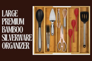 Large Premium Bamboo Silverware Organizer