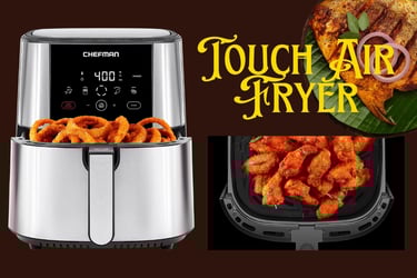 a picture of a chicken tendery fryer with onion rings