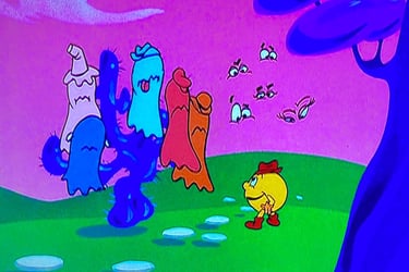 Pac-Man Cartoon Ghosts and Cactus