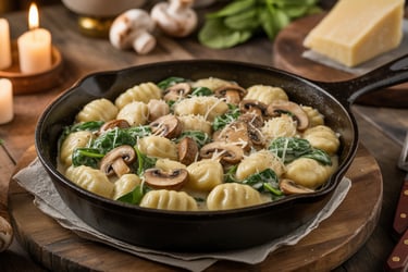 a skillet with mushrooms and mushrooms in a skillet