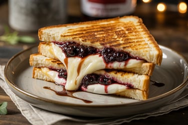 a toasted sandwich sandwich with cheese and jelly