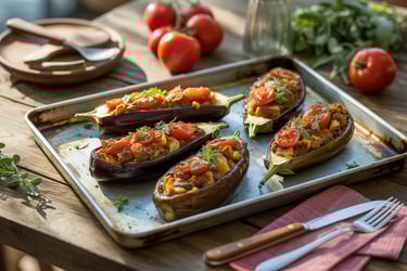 a tray of stuffed eggplant on a table