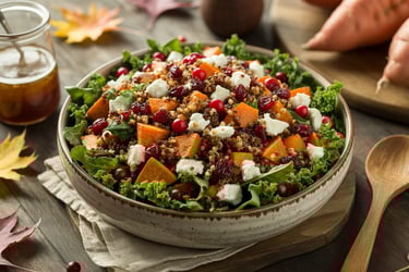 a bowl of salad with a wooden spoon and a wooden spoon
