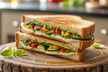 a sandwich sandwich with cheese and pesto