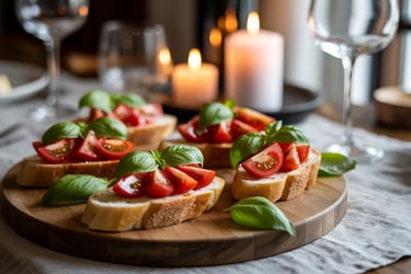 a table with breaded bread and candles