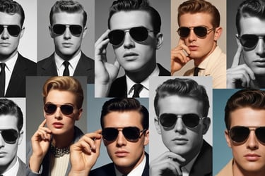 Celebridades años 1950 1960 usando lentes aviador símbolo masculino