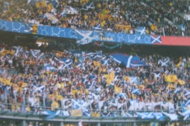 Scottish fans - the Tartan Army - at a football stadium