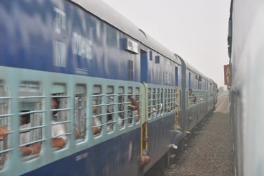 Train out of New Delhi station, India