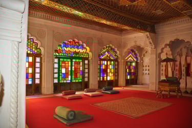 elaborately decorated rooms in the Mehrangarh fort, Jodhpur, Rajasthan, India