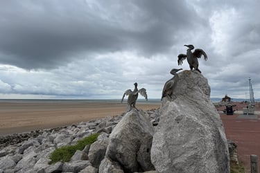 Bird sculptures in Morecambe, England