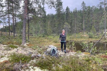 walking in the Norwegian forests walking up Klevarudnatten, Norway