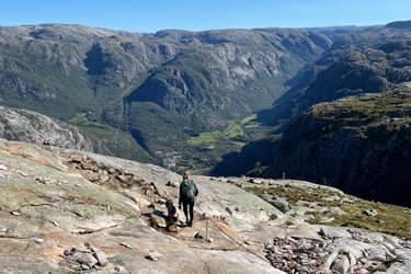 The walk up to Kjerag the highest peak around Lysefjorden and then on to the Kjeragbolten, Norway