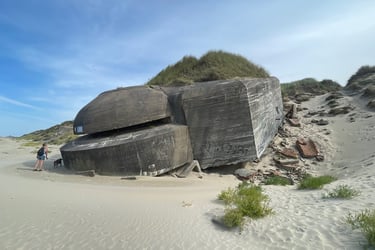 German WW2 defences on the beach at Plage de Zuydcoote, France