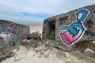 German WW2 defences on the beach at Plage de Zuydcoote, France