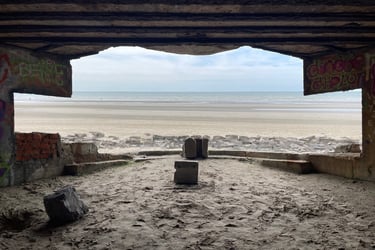 German WW2 defences on the beach at Plage de Zuydcoote, France
