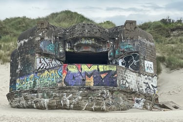 German WW2 defences on the beach at Plage de Zuydcoote, France