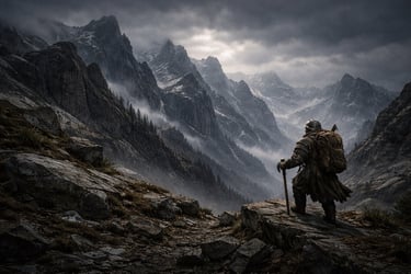 Dwarf scout overlooking Evareach Mountains
