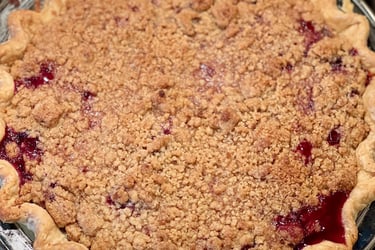 cherry peach crumb pie