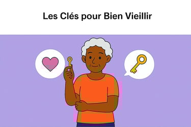 comment bien vieillir, Personne âgée souriante tenant une clé, symbole de bien vieillir et de vitalité, bien etre, recherches