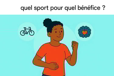 Femme en mouvement illustrant les bienfaits du sport sur la santé mentale, avec des icônes de vélo et cerveau, recherchesante