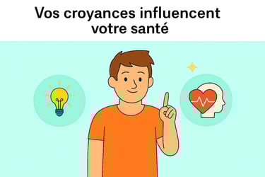 Homme souriant levant le doigt avec une ampoule et une icône santé mentale, illustrant l’effet Pygmalion sur la santé, commen