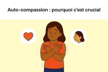 Illustration d'une personne pratiquant l'auto-compassion, symbolisant l'amour de soi et la sérénité.